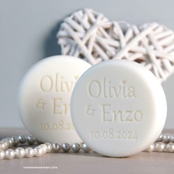 MARIAGE SAVON ROND PRENOMS DECALES